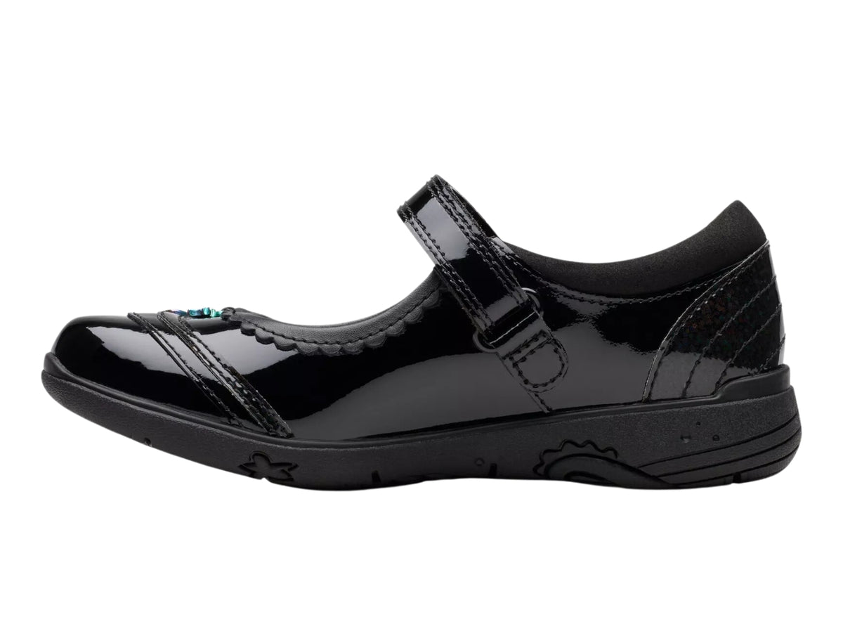 Clarks Relda Spark - Oxford Pour Fille - Noir Cuir - Confortable Et Style