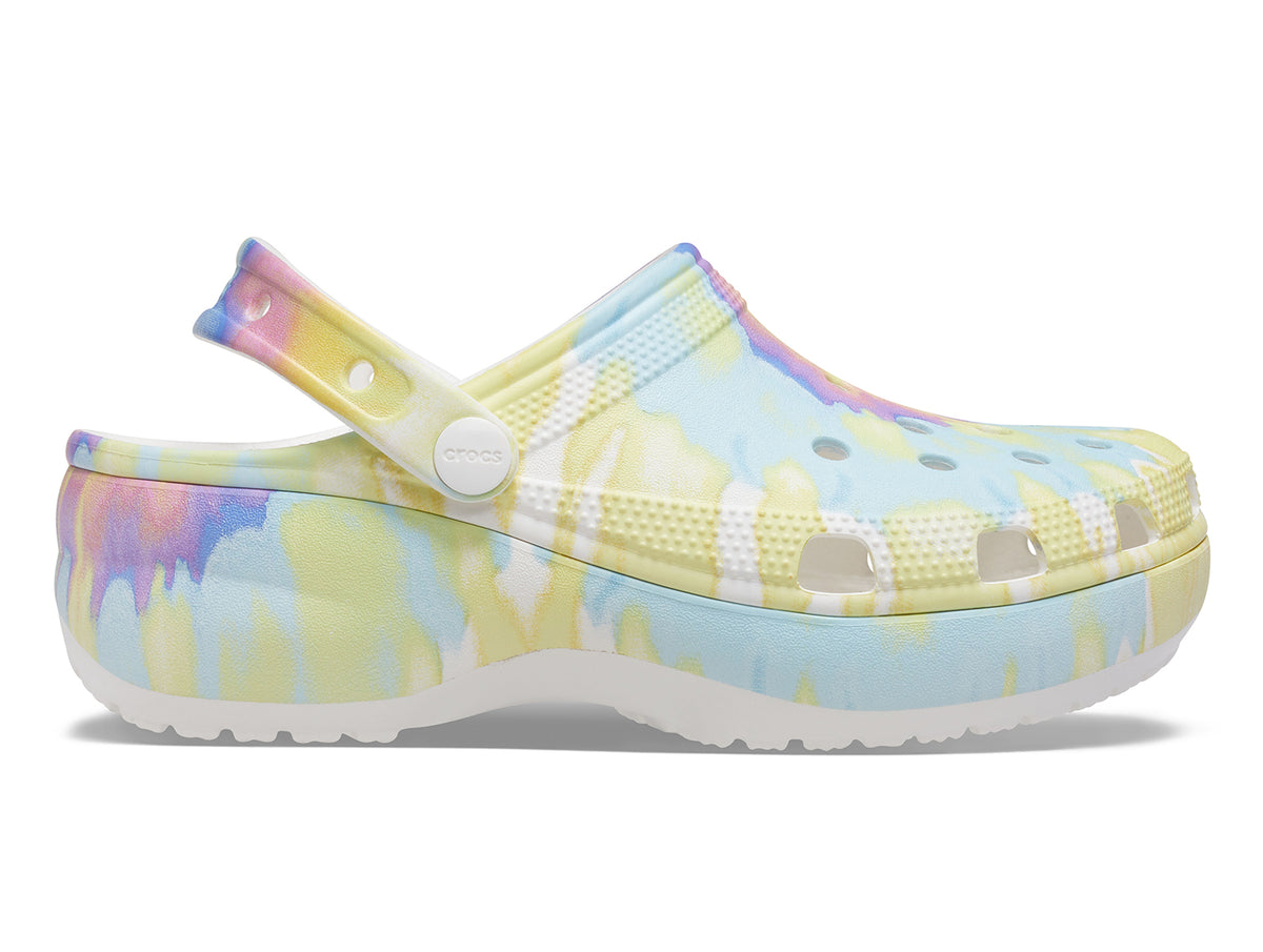 Crocs Classic 207151 Platform Tie Dye Graphic Clog White Multi