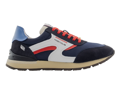 Ambitious 13853-11239AM Speedster - Navy, white and red retro sneaker, laced with a rubber sole on a white background 