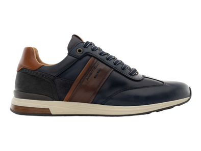 Ambitious 14050-6553AM Slow - Navy laced sneaker with brown accents on a white background
