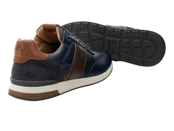 Ambitious 14050-6553AM Slow - Navy laced sneaker with brown accents on a white background sole view