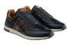 Ambitious 14050-6553AM Slow - Navy laced sneaker with brown accents on a white background upper view
