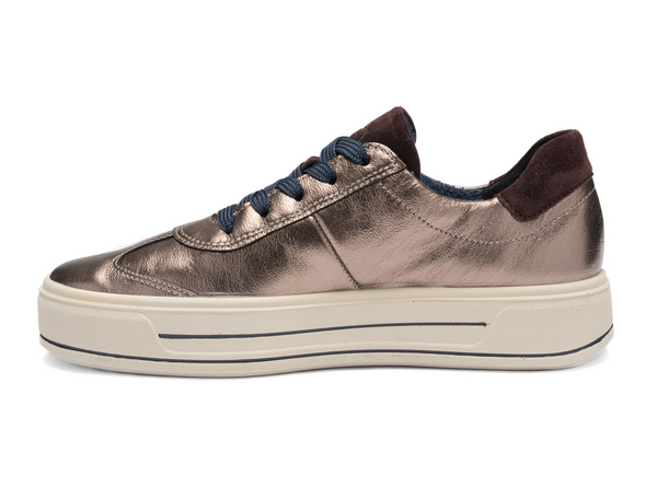 Ara 12-23012-05 Canberra 3.0 - Gold Metallic laced sneaker with dark brown accents on white background. 