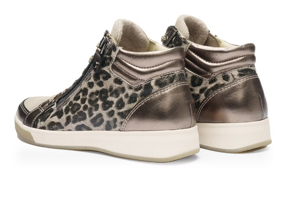 Ara 12-24499 36 - Cashmere Leopard high top sneaker with zip and laced on white background back view
