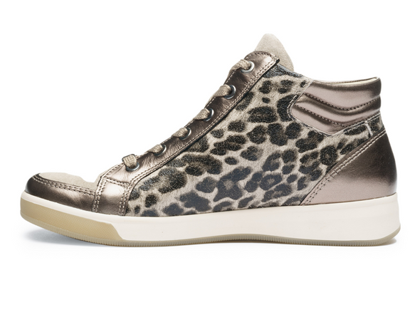 Ara 12-24499 36 - Cashmere Leopard high top sneaker with zip and laced on white background inner view
