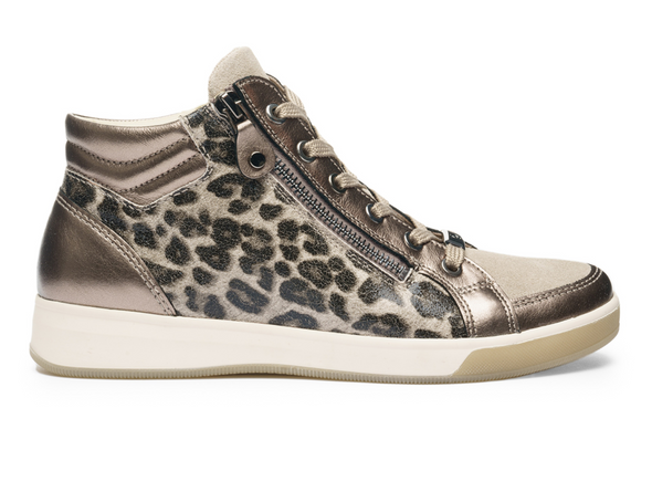 Ara 12-24499 36 - Cashmere Leopard high top sneaker with zip and laced on white background 