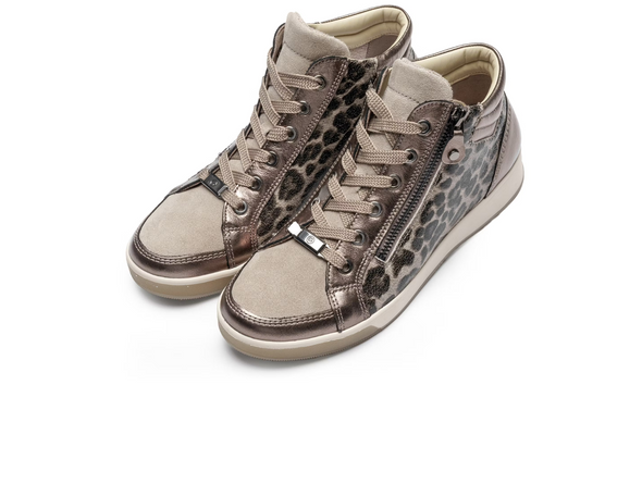 Ara 12-24499 36 - Cashmere Leopard high top sneaker with zip and laced on white background upper view