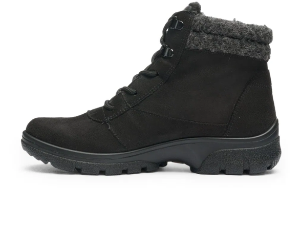 Ara 12-49309-01 Gore-Tex laced ankle boot in Black with grey fur lining on a white background