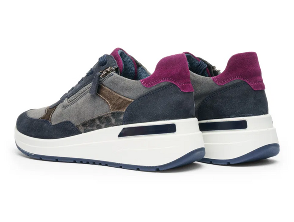 Ara 12-57702-22 Garda - Grey Blue sneaker with purple accents, laced with side zip, back view