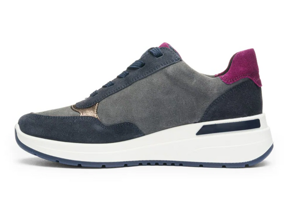 Ara 12-57702-22 Garda - Grey Blue sneaker with purple accents, laced with side zip, inner view