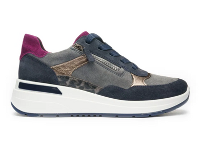 Ara 12-57702-22 Garda - Grey Blue sneaker with purple accents, laced with side zip and white sole