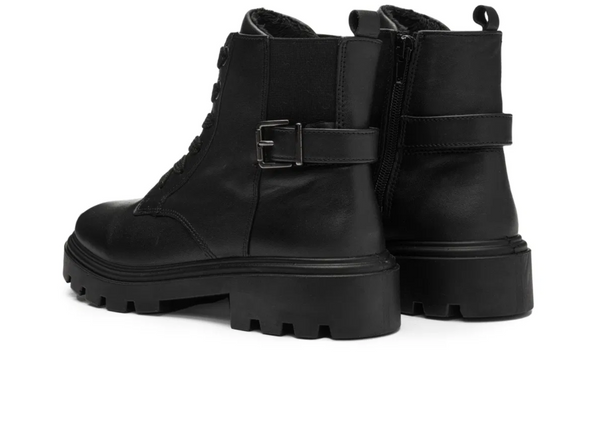 Ara 12-59114-01 Manchester - Black leather laced ankle boots with buckle detail on a white background.