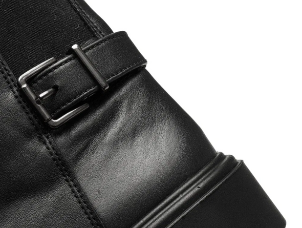 Ara 12-59114-01 Manchester - close up of a Black leather boot with a buckle on a white background.