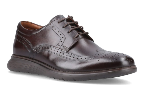Base London Flight 25 Brogue, brown leather dress shoe on a white background upper view
