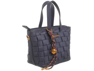 Bessie of London Weave Charm Handbag in Navy with decorative strap on a white background