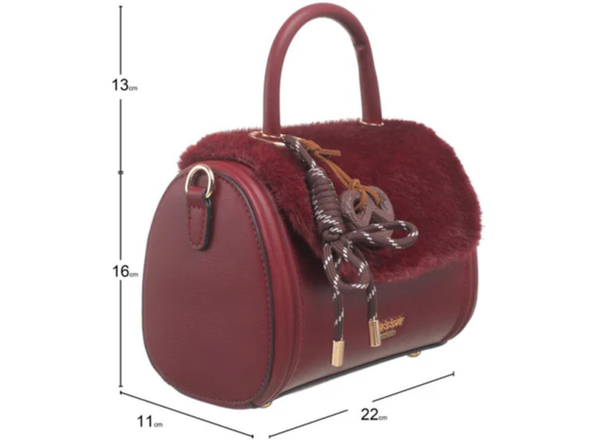 Bessie London Plush Barrel Bag - Burgundy