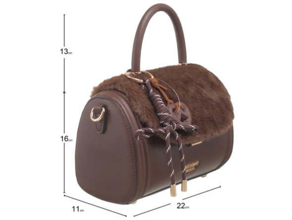 Bessie London Plush Barrel Bag - Chocolate