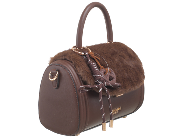 Bessie London Plush Barrel Bag - Chocolate