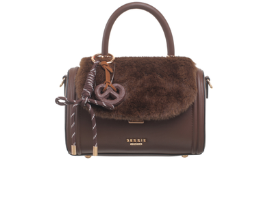 Bessie London Plush Barrel Bag - Chocolate