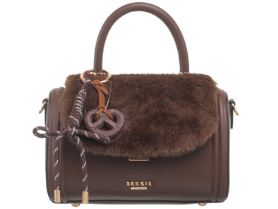 Bessie London Plush Barrel Bag - Chocolate