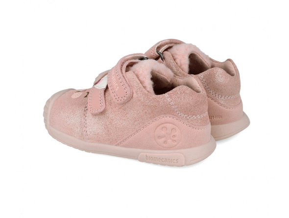 Pair of Biomecanics 251107-A193 - Pink children's sneakers with a visible brand logo on a white background