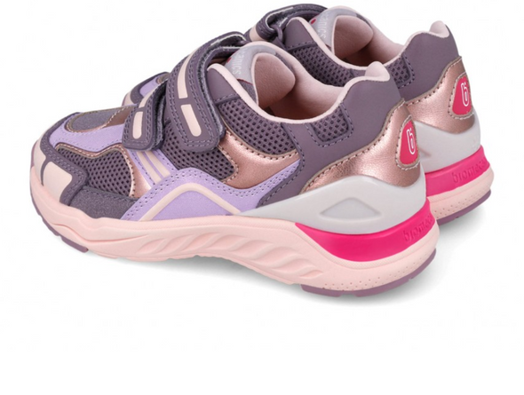 Biomecanics 251272-B164 - Lilac and pink sneaker with double Velcro straps on a white background back view