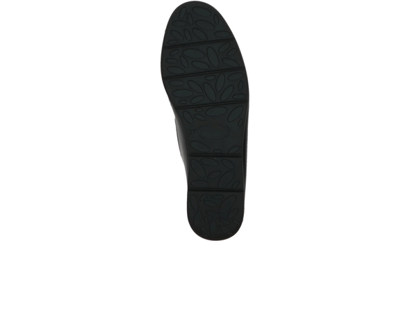 Caprice 24750-41 - Black loafer shoe with a subtle wedge heel and a textured vamp on a white background, sole view