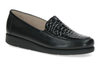 Caprice 24750-41 - Black loafer shoe with a subtle wedge heel and a textured vamp on a white background, upper view