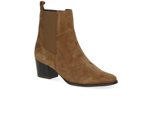 Caprice 25304-45 393 - Brown suede boot with almond shaped toe on white background
