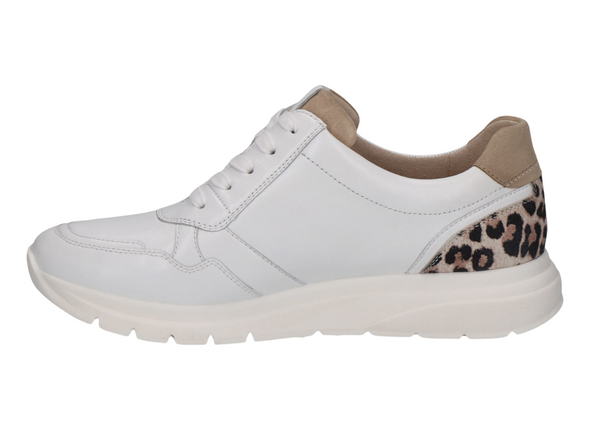 Caprice 9-23751-45 199 - Off White Combi laced sneaker with side zip, with an animal print panel at the heel on a white background inner view