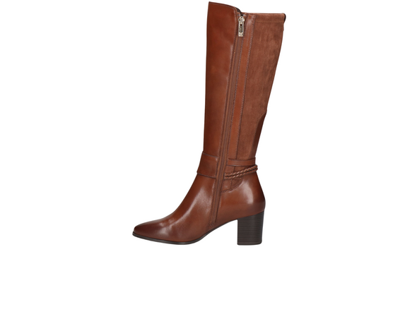 Caprice 9-25501-45 313 - Cognac knee high boot with sull length zip, inner view on white background.