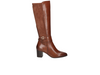 Caprice 9-25501-45 313 - Cognac knee high boot with buckle and plait detail on white background. 