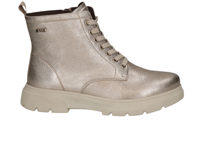 Caprice 9-26256- 45-959 - Gold metallic laced boot with a tonal sole on a white background