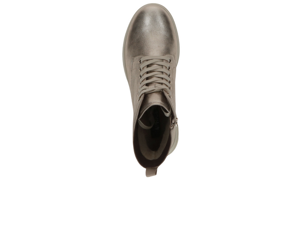 Caprice 9-26256- 45-959 - Gold metallic laced boot, inner zip with a tonal sole on a white background 