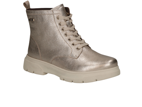Caprice 9-26256- 45-959 - Gold metallic laced boot with a tonal sole on a white background upper view