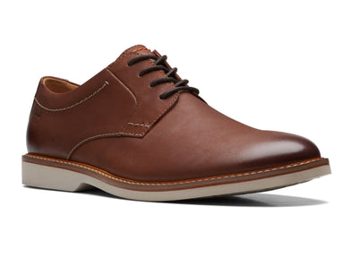 Clarks Atticus Lace in Dark Tan Leather upper view