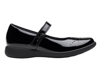 Clarks Etch Gem K - Black Patent (F) shoe on a white background 