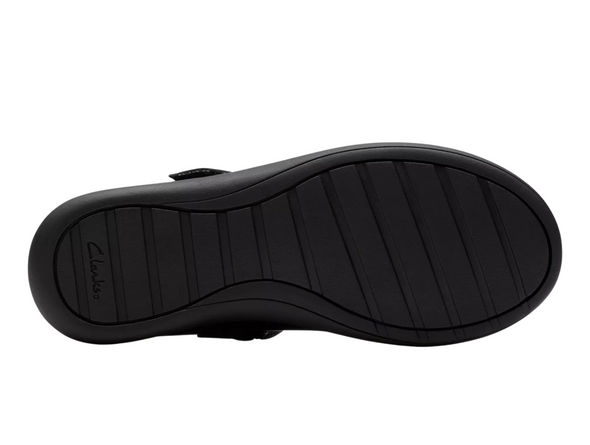 Clarks Etch Pure K school show in Black Patent with Velcro strap