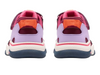 Clarks Feather Track K - Berry Combo laced sneaker with Velcro strap on white background back view
