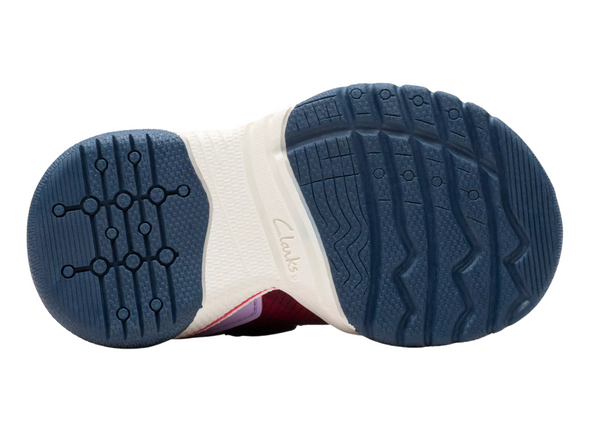 Clarks Feather Track T - Berry Combo sneaker sole view