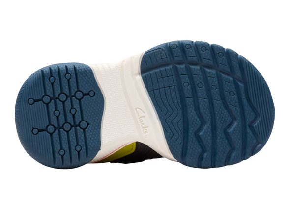 Clarks Feather Track T - Navy Combo on white background sole view