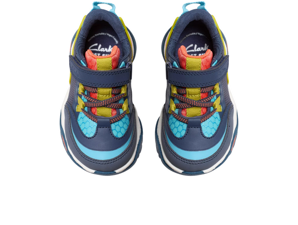 Clarks Feather Track T - Navy Combo on white backgroundtop view