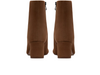 Clarks Fernie Zip - Walnut Suede ankle boot with a block heel on a white background back view