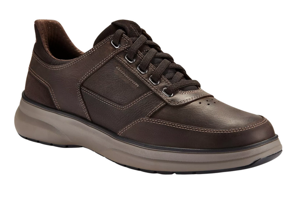 Clarks Mullan Easy - Dark Brown leather laced casual shoe, upper view against a white background
