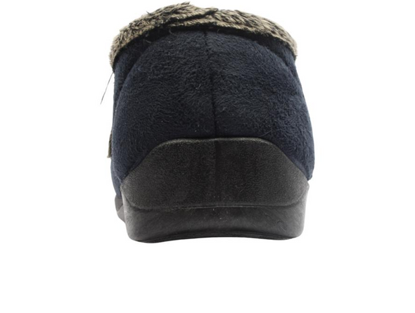 Cosy Comfort 23342 32 Ivy - Navy slipper with faux fur trim and lining with a Velcro strap on a white background back view