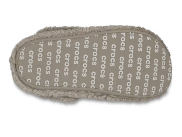Crocs Cozzzy Slipper 209386-195 - Mushroom in shearling sole view with back strap on white background