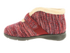 Easy B Duck - Burgundy Multi bootie slipper with a strap, fluffy lining and a black sole on a white background inner view