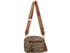 DBox ZQ-306-5 Cross Body Bag in leopard print tote bag with brown strap on a white background