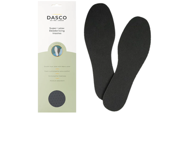 Dasco super latex deodorising insole in Black with packaging on a white background