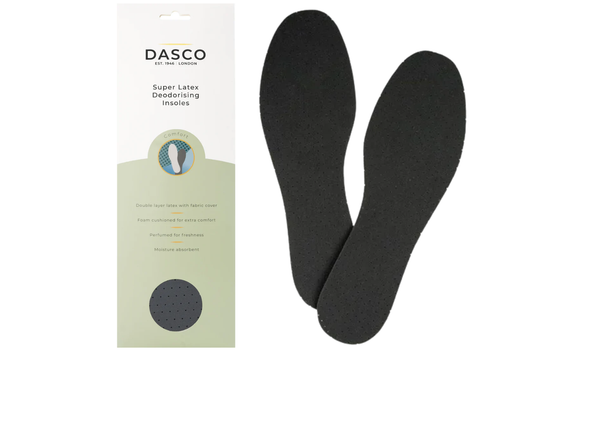 Dasco super latex deodorising insole in Black with packaging on a white background